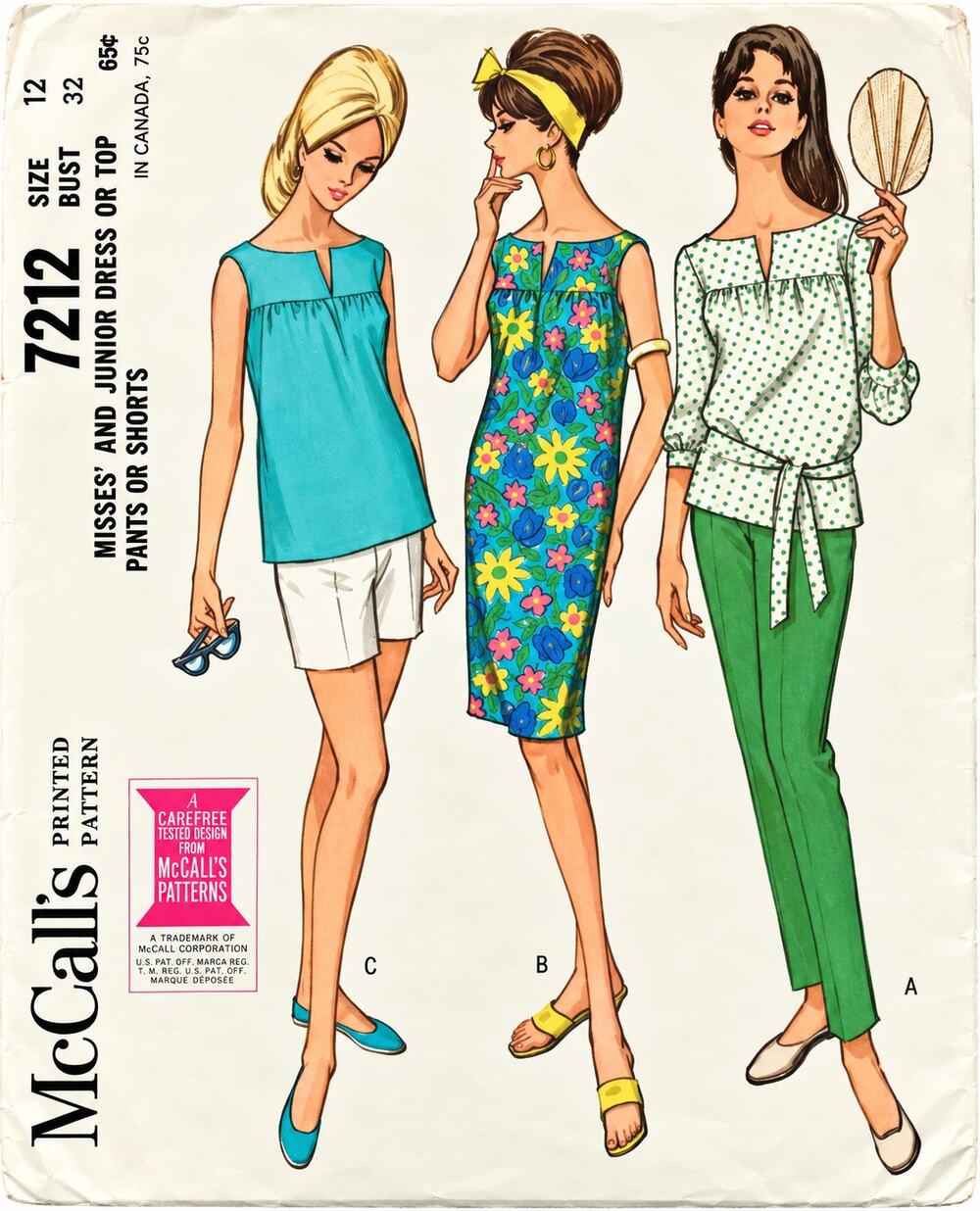 Vintage 1960’s Dress Top Pants Shorts McCalls Pattern 7212 Misses Size 12 Uncut